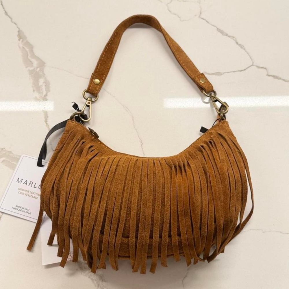 Italian Suede Fringe Hobo Bag by Marlon
